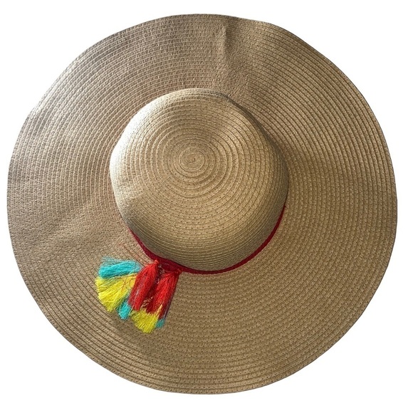 Serra floppy boho wide brim straw beachy hat with tassels. - Picture 2 of 11
